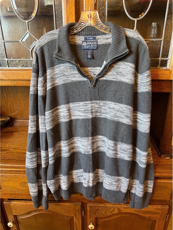 American Rag Other - American Rag Men's 1/4 Zip Sweater XL Gray Striped Cotton Knit